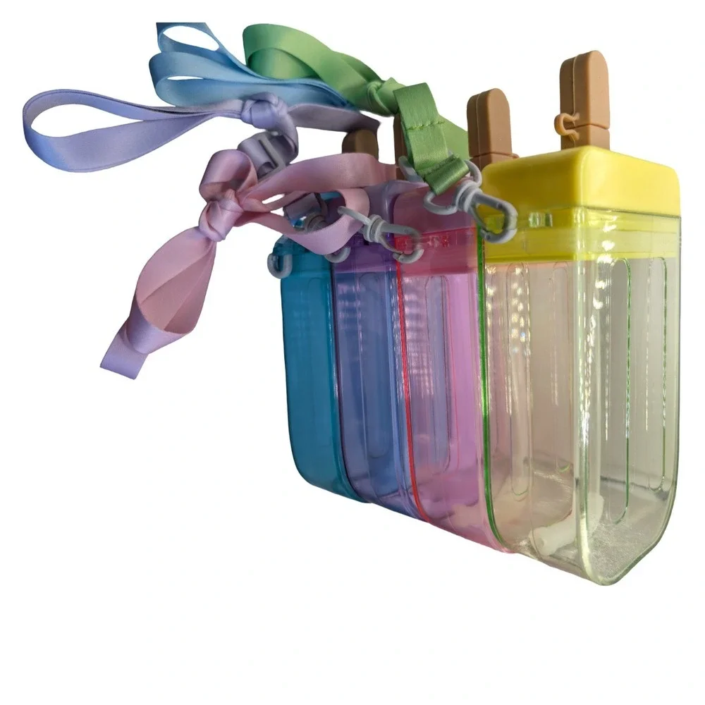 Set of 4 Popsicle Drink Bottles With Straps Reusable Water Bottles Kawaii Pastel